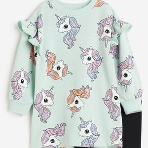 H&M Green and Purple Unicorn Sweatshirt with Ruffle Detail